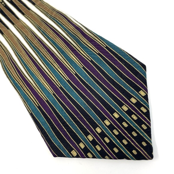 Other - Fanti Italy Tie Handmade Silk Gold Teal Purple Black VTG 4x58" Geometric Classic